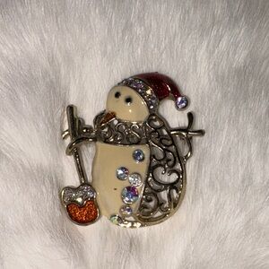 Festive Snowman Brooch with Red Hat